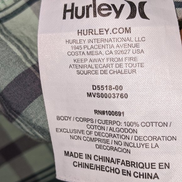 ⭐Hurley blue & gray plaid button up large - flaws - Picture 4 of 5